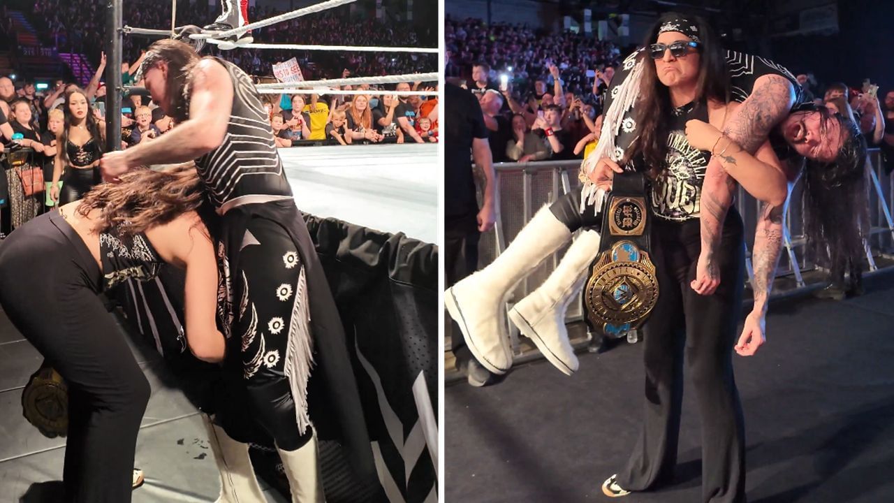 The hilarious visual was caught on camera (via WWE UK