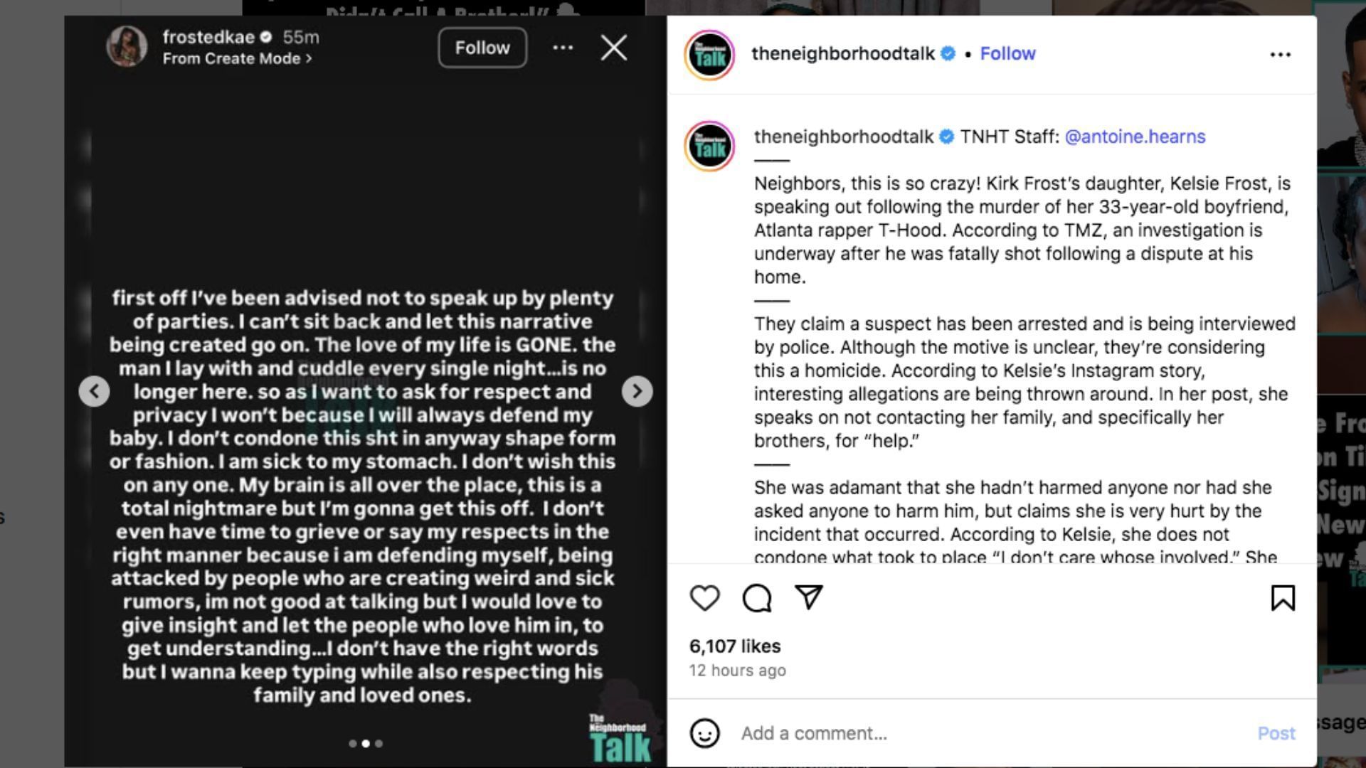 Kelsie Frost&#039;s message for Tevin Hood (Image via Instagram/@neighborhoodtalk)