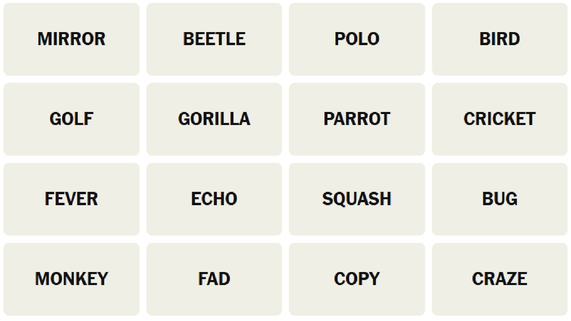 All words for the NYT Connections puzzle today (Image via The New York Times)