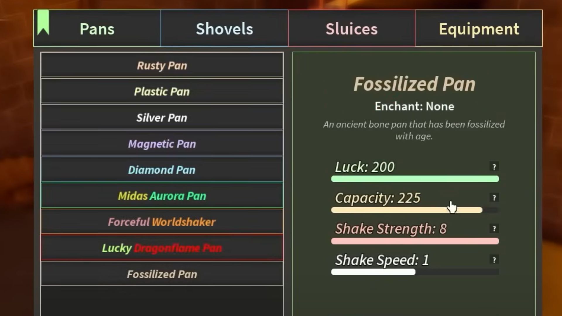 The Fossilized Pan&#039;s stats (Image via Roblox)