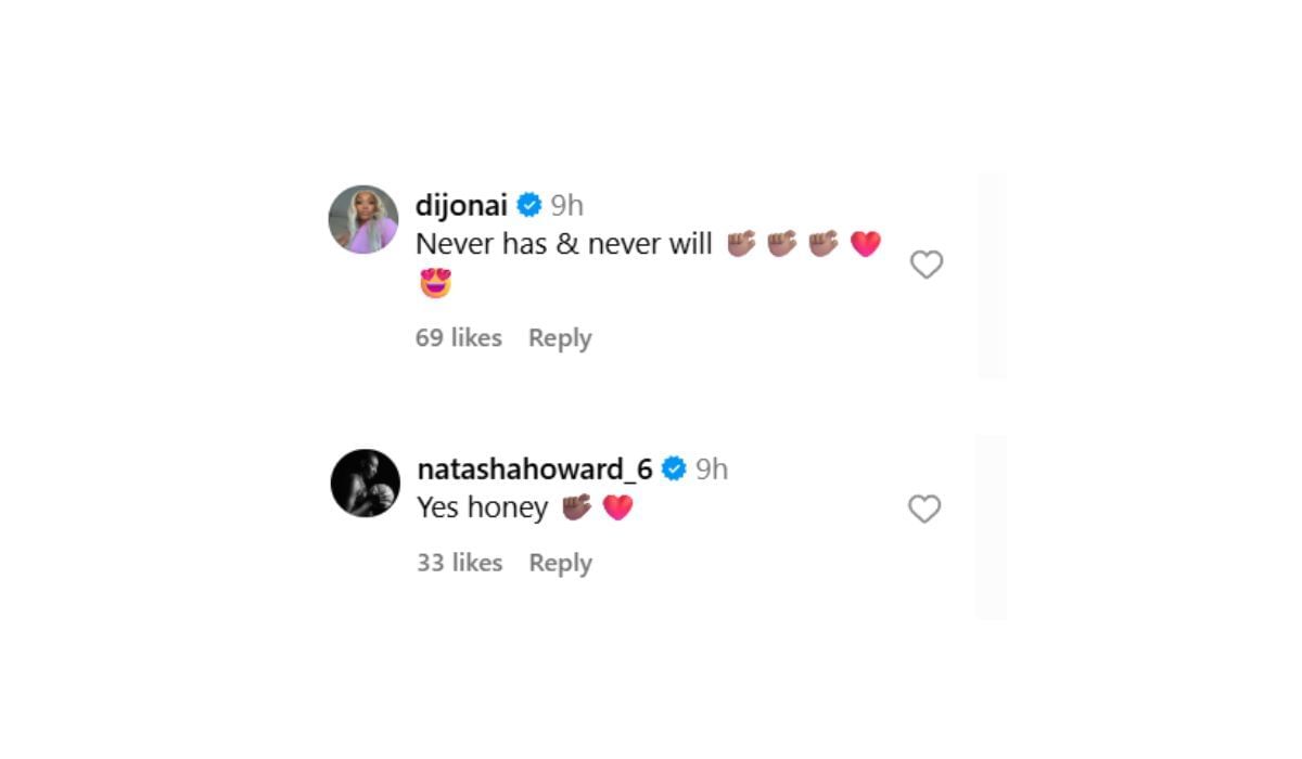 DiJonai Carrington and Natasha Howard react to DeWanna Bonner&#039;s recent Instagram post (Source: Instagram/DeWannaBonner)