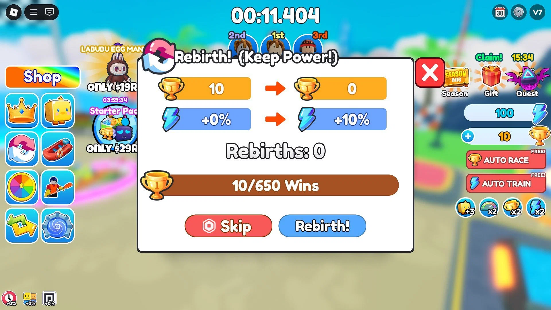 Rebirth menu (Image via Roblox)