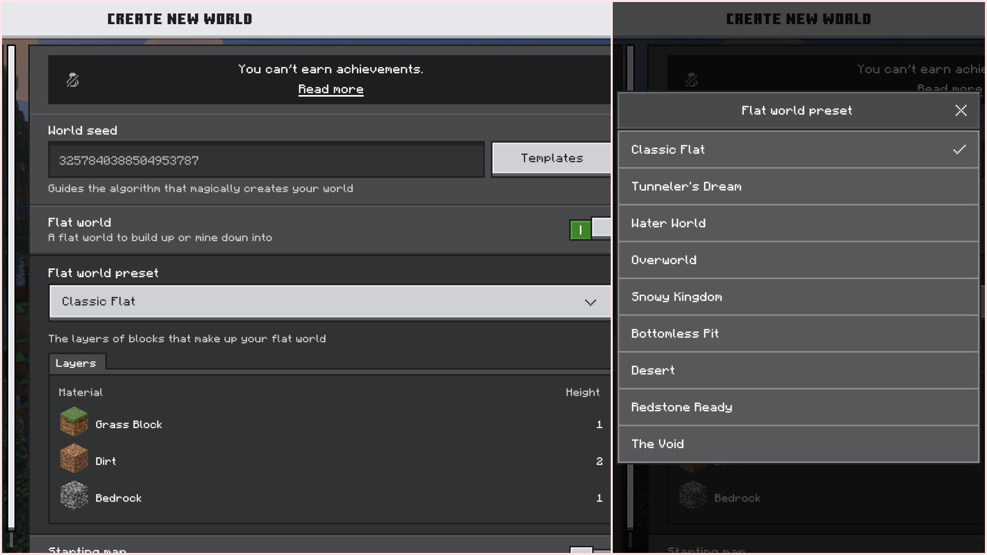 Turn on the flat world option and select The Void in the world creation page (Image via Sportskeeda Gaming || Mojang Studios)