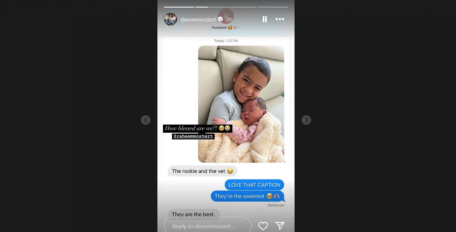 Still from Raheem Mostert&#039;s wife Devon&#039;s Instagram story @devonmostert