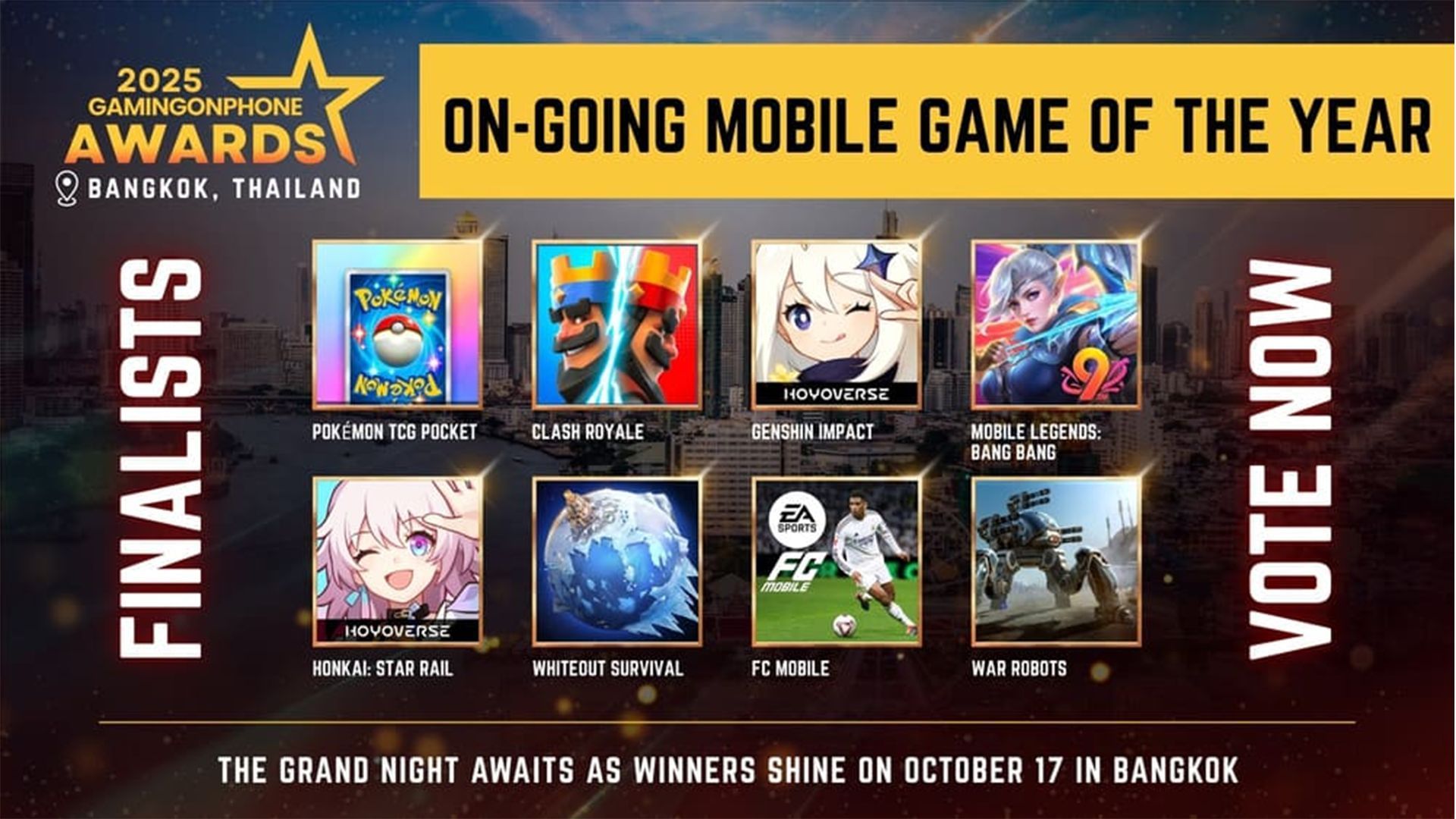All finalists for the On-going Game Of The Year category at GamingonPhone Awards 2025 (Image via GamingonPhone)