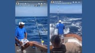 Michael Jordan is relaxing on his boat while having a cigar and fishing. (Credits: @heirmj523/Instagram)