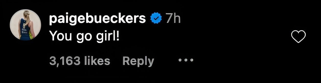 Paige Bueckers&#039; comment on Carrington&#039;s Instagram post.