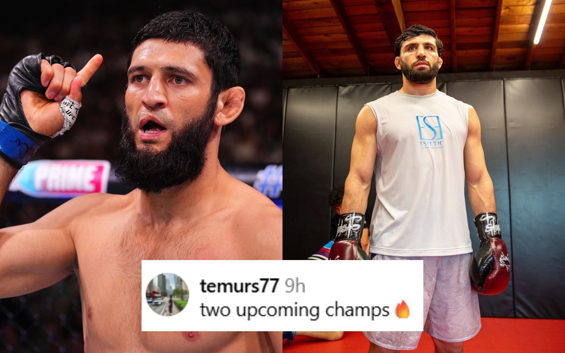 Fans react to Khamzat Chimaev (left) and Arman Tsarukyan (right) training together. [Images courtesy: @ufceurope and @arm_011 on Instagram]
