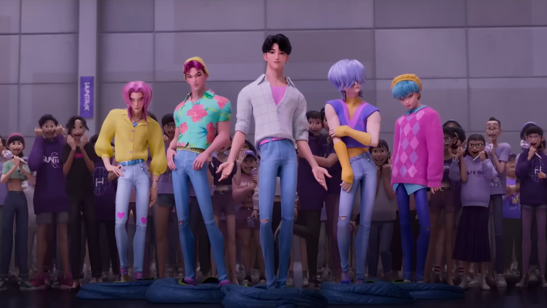The Saja Boys appear at a Huntr/x fan event (Image via YouTube/Still Watching Netflix)