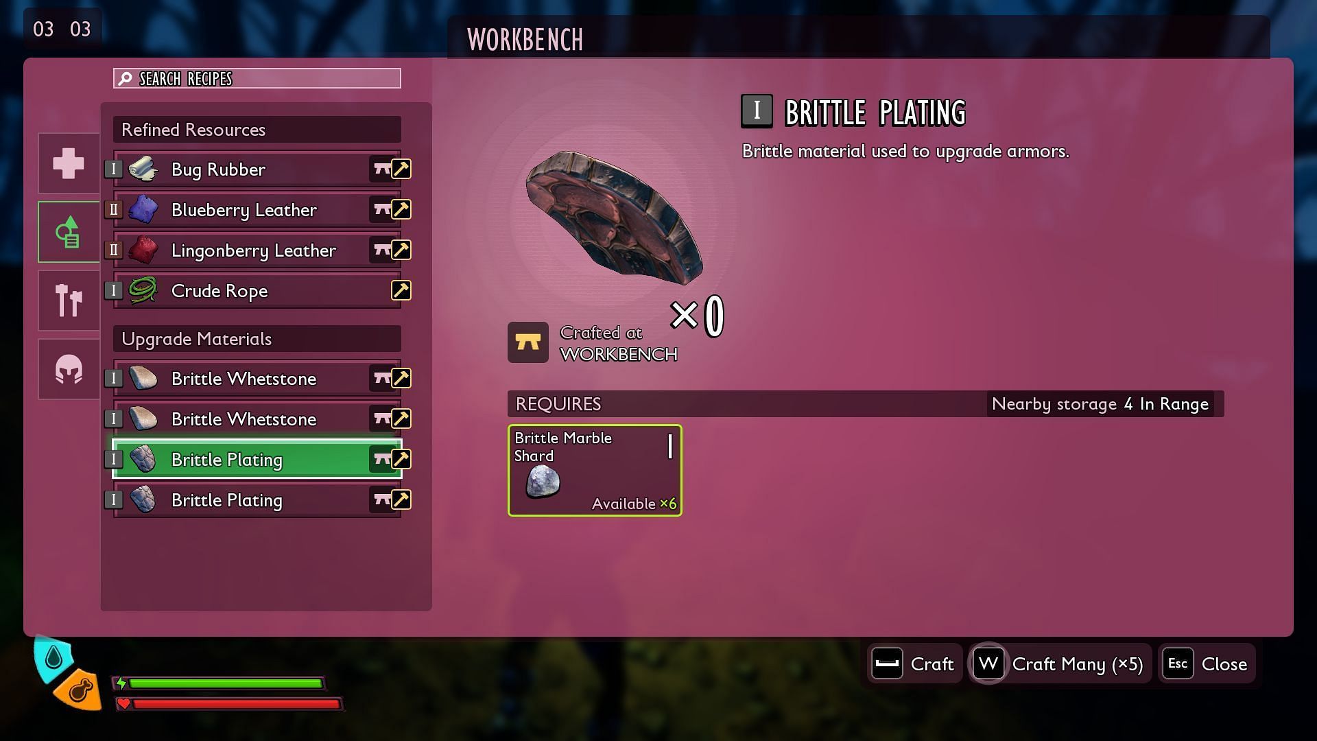 Use the workbench to craft Brittle Plating and Whetstone (Image via Obsidian Entertainment)