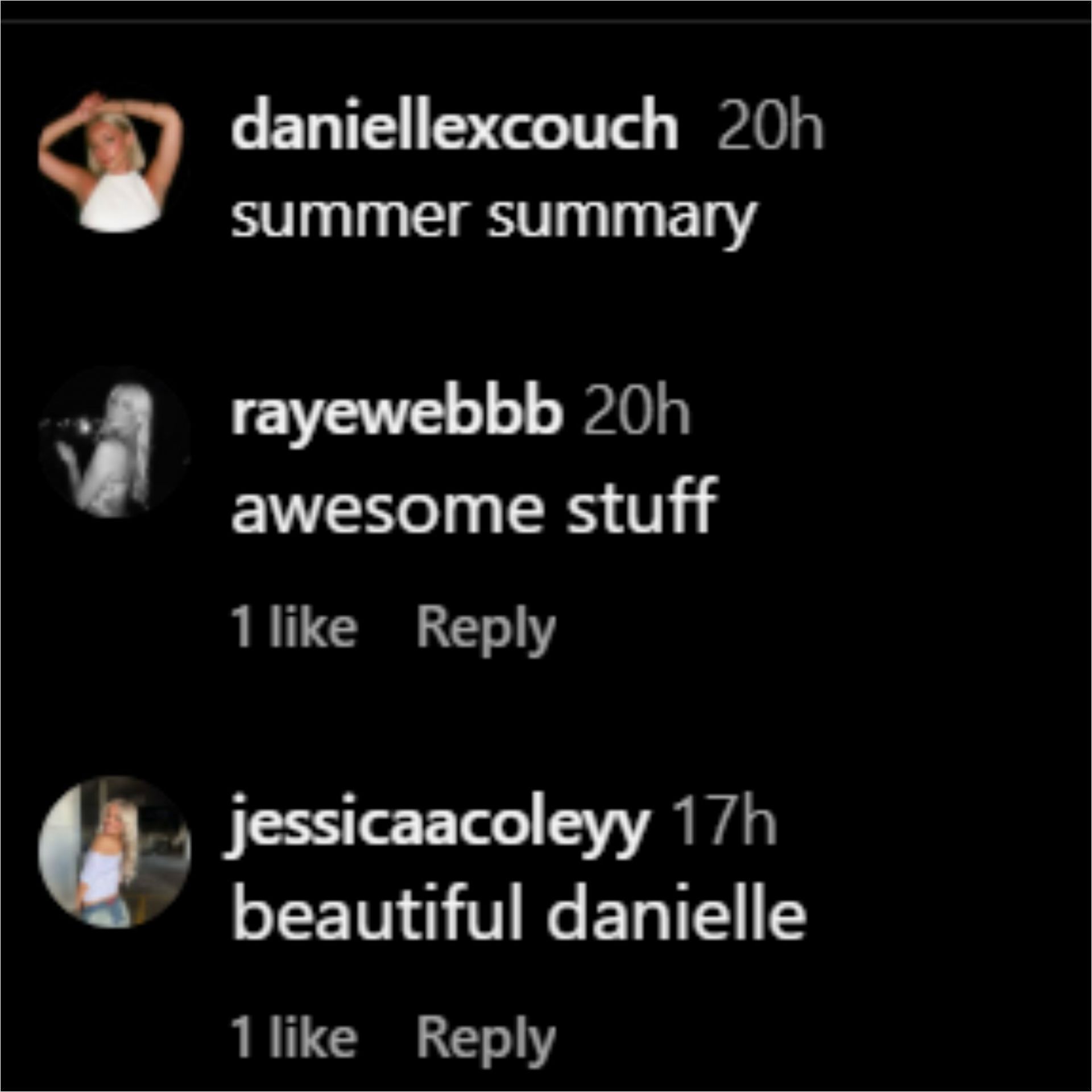Screenshot of comments [Source: Instagram/daniellexcouch]