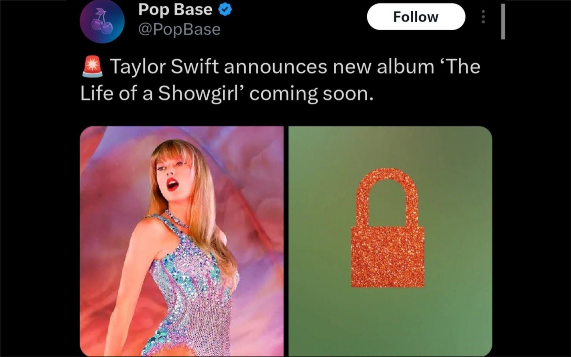 Taylor Swift announced her new album, (Photo via X/PopBase)