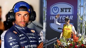 Carlos Sainz reacts to fellow Spaniard Alex Palou winning his 4th IndyCar title