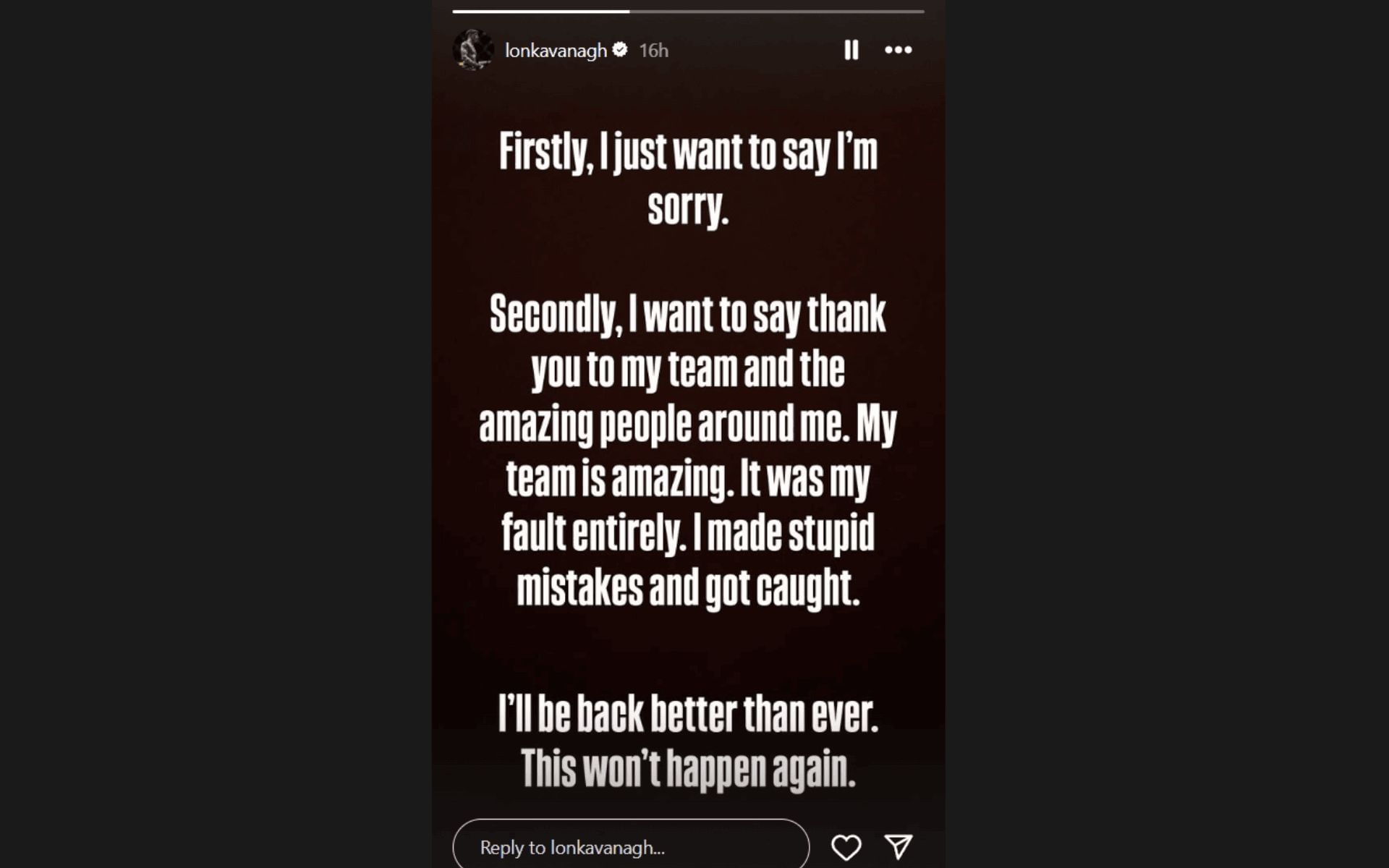 IG Story. [Screenshot courtesy: @lonkavanagh on Instagram]