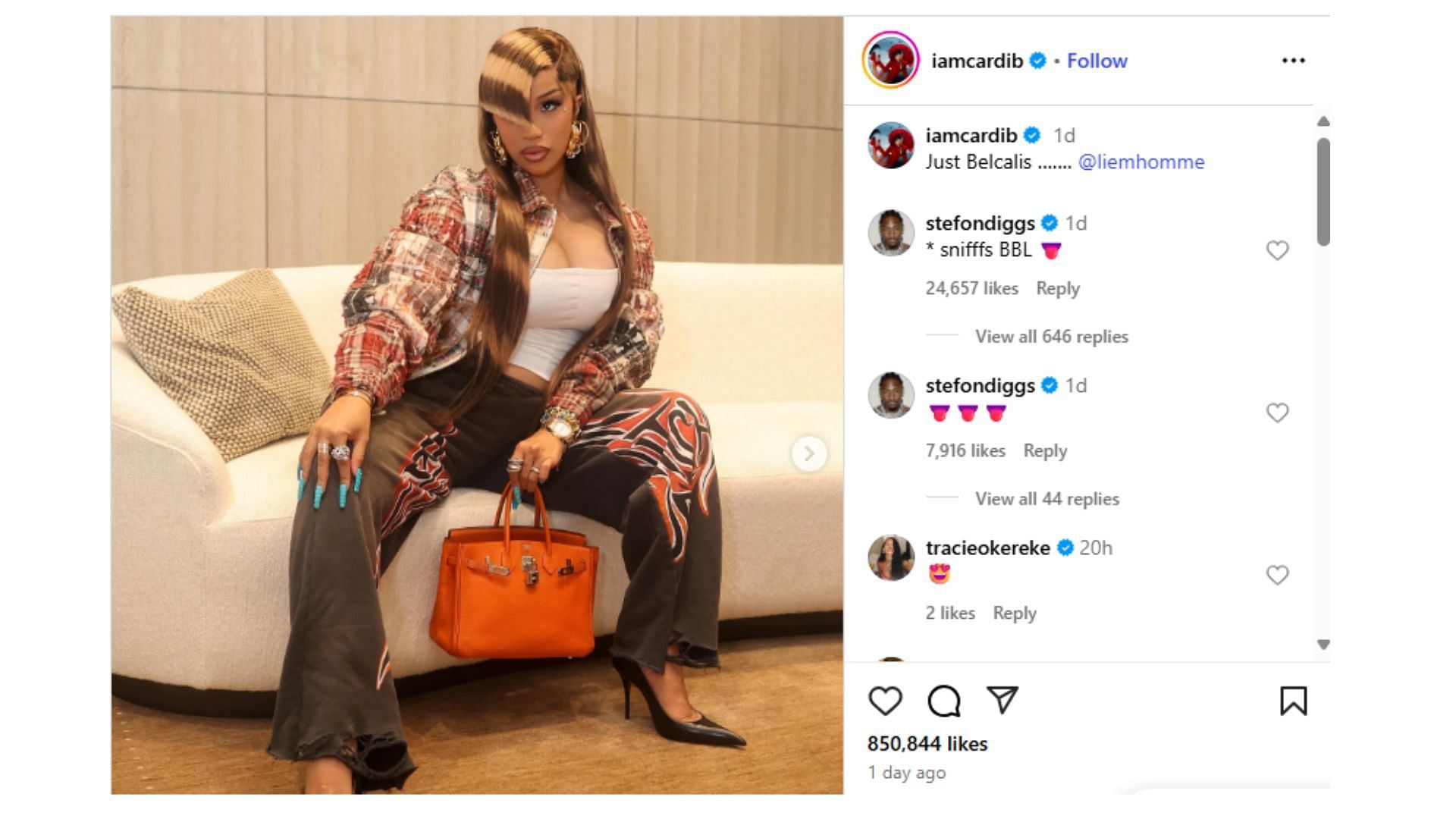 Stefon Diggs commented on Cardi B&#039;s Instagram post (Image credit: Instagram/iamcardib)