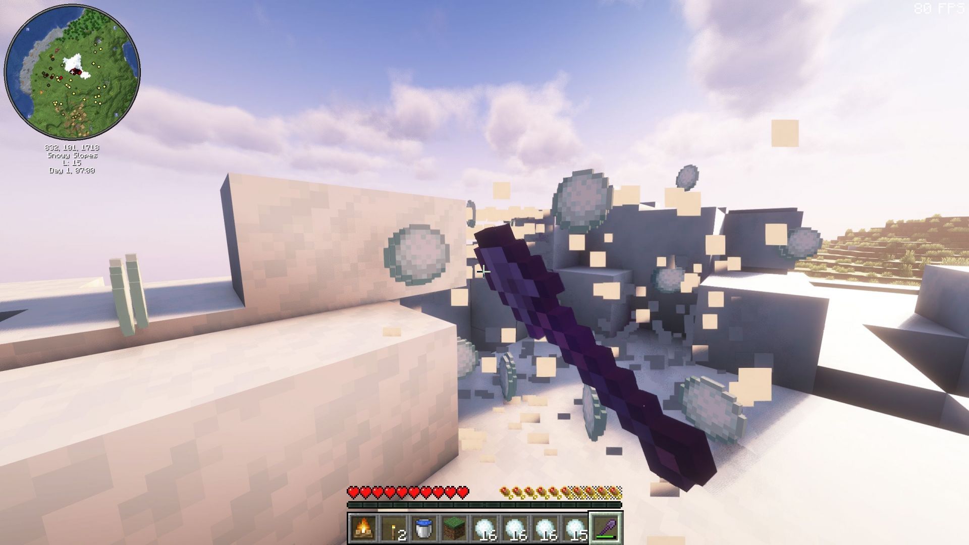 FTB Ultimine allows you to quickly use your tool on multiple blocks at once (Image via Sportskeeda Gaming || Mojang Studios)