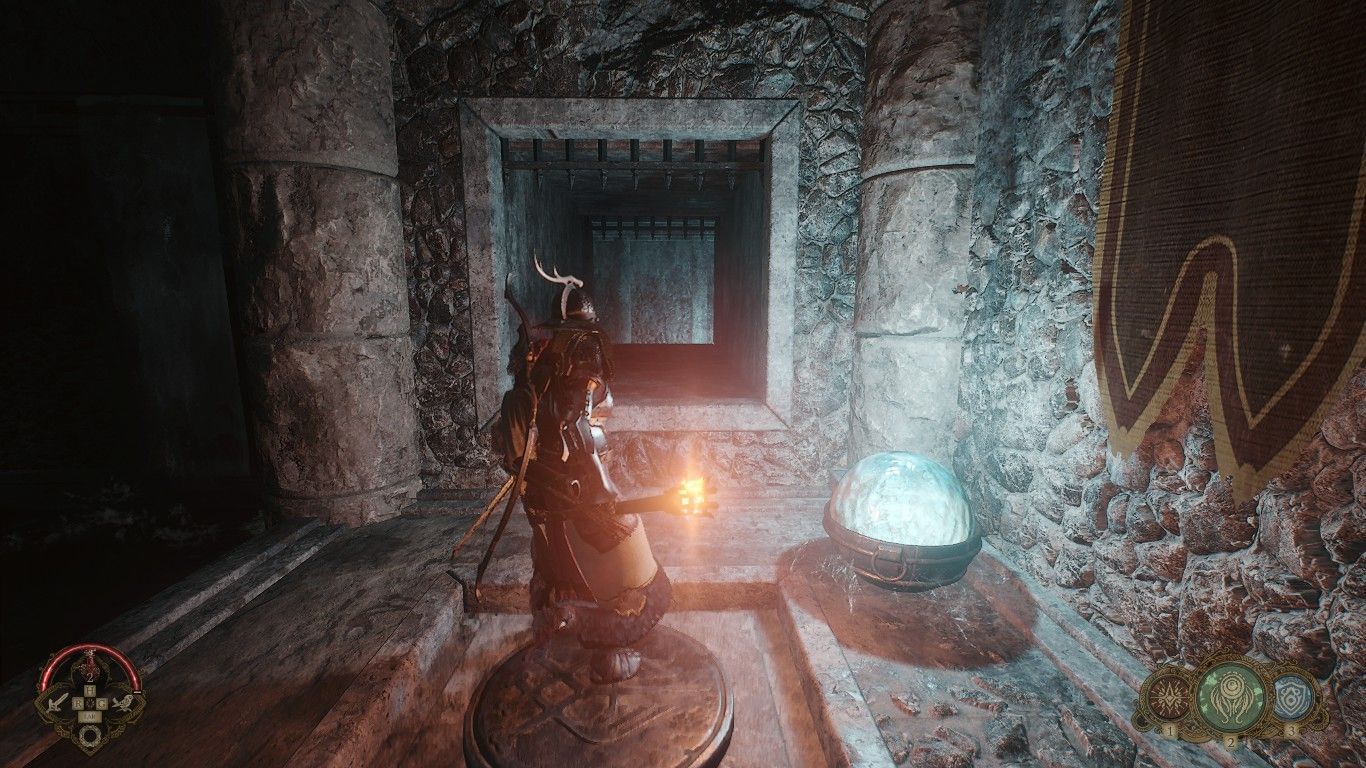You need to deposit the torch so as to pick it up beyond the water curtain (Image via Digital Extremes)