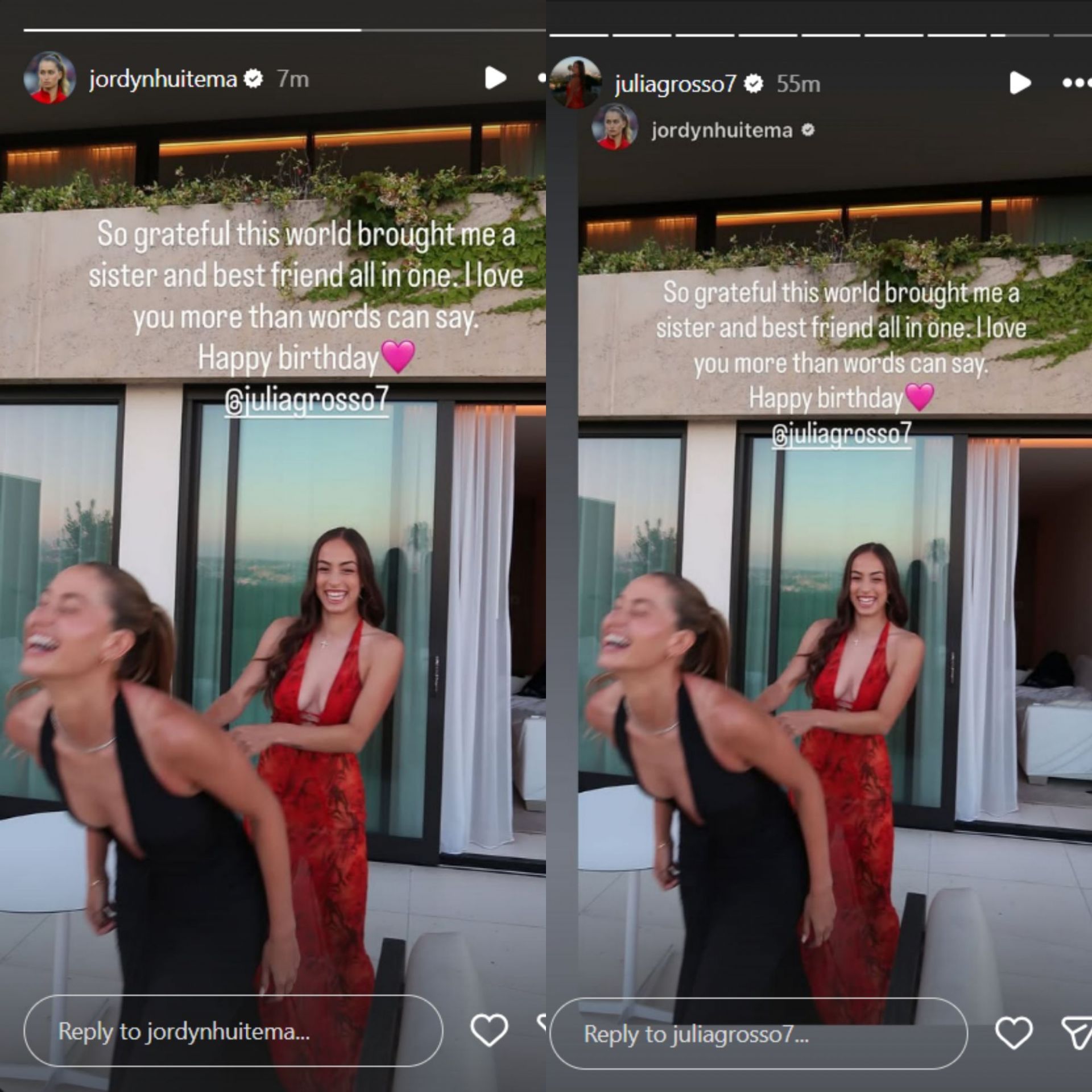 Instagram stories of Julia Grosso and Jordyn Huitema [Image Source: Instagram/juliagrosso7,jordynhuitema ]