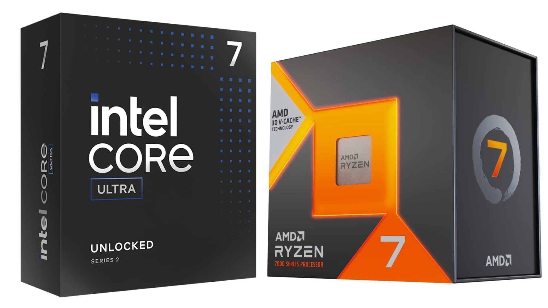 The Core Ultra 7 265K and Ryzen 7 7800X3D are popular mid-premium gaming CPUs (Image via Amazon)