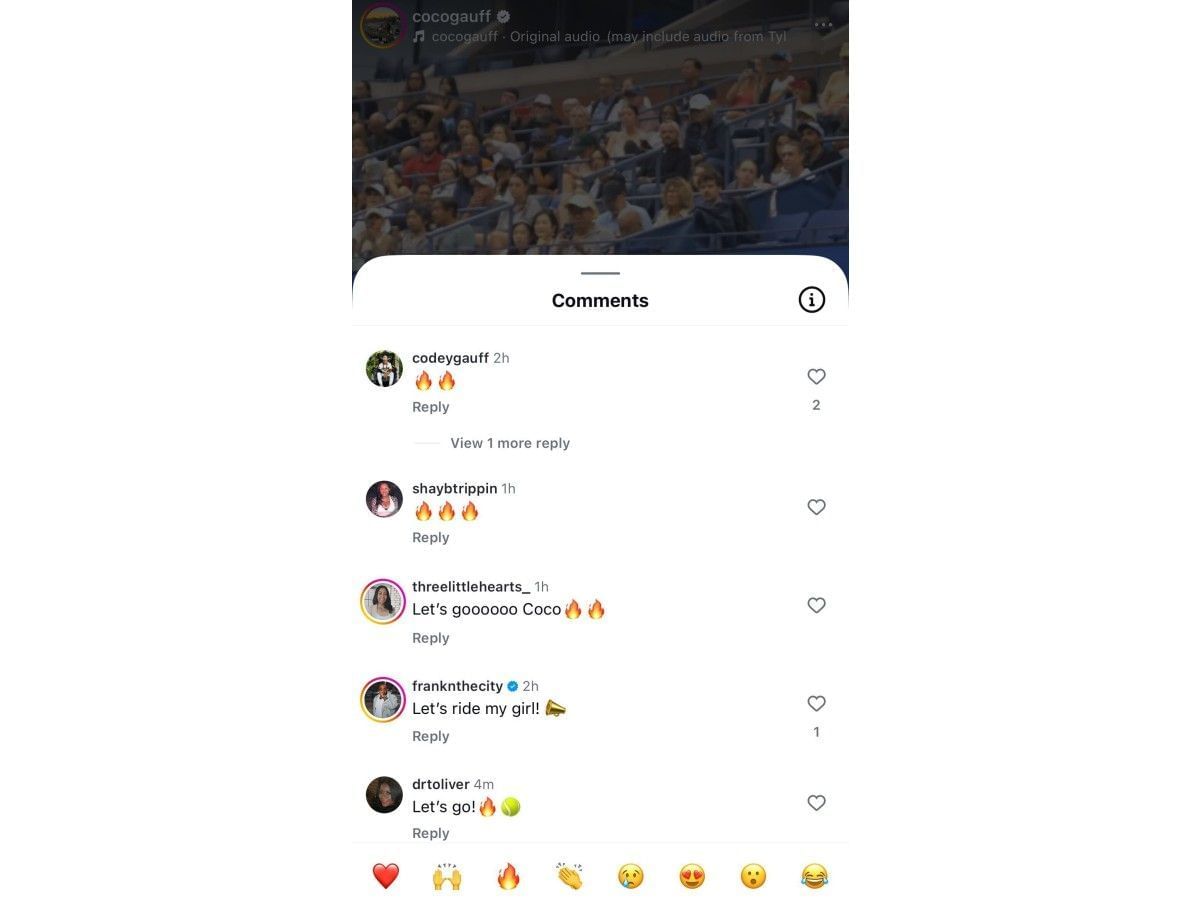 Gauff's brother's comment on Instagram