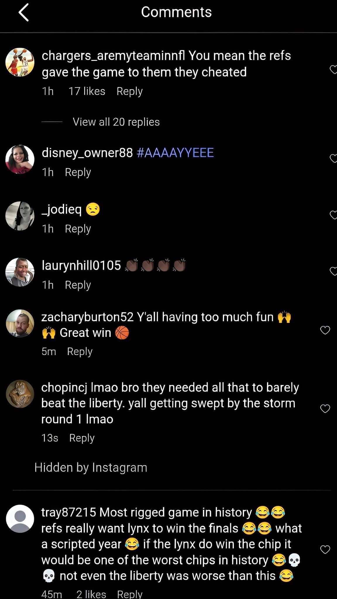 Comments on WNBA&#039;s post (Credits: WNBA)