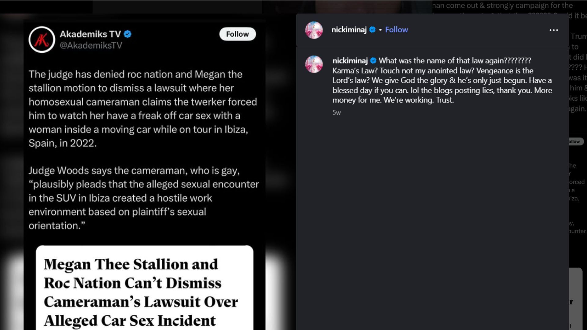 The reaction shared by Nicki Minaj on Instagram on July 8, 2025 (Image via Instagram/ @nickiminaj)