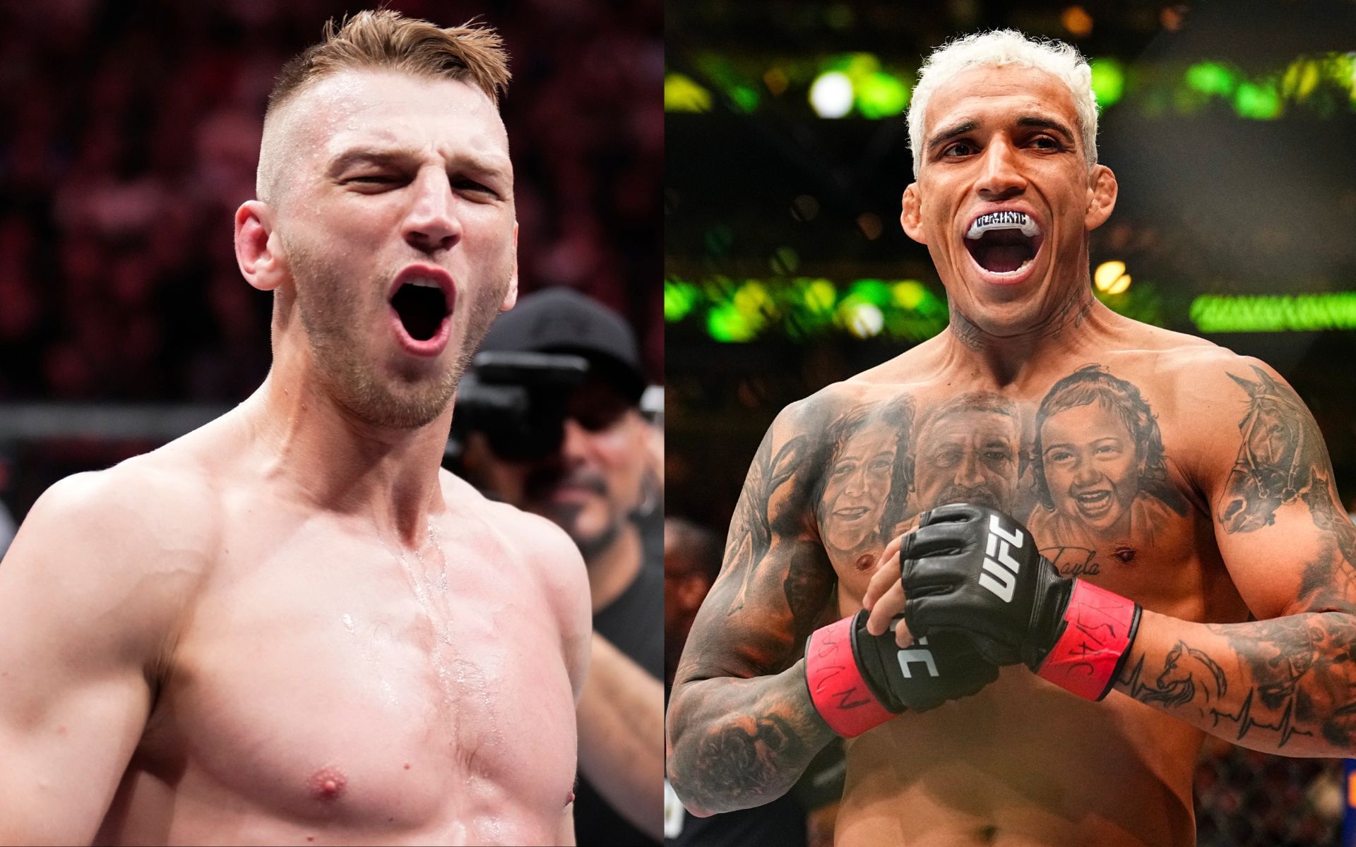 Dan Hooker (left) reacts to Charles Oliveira