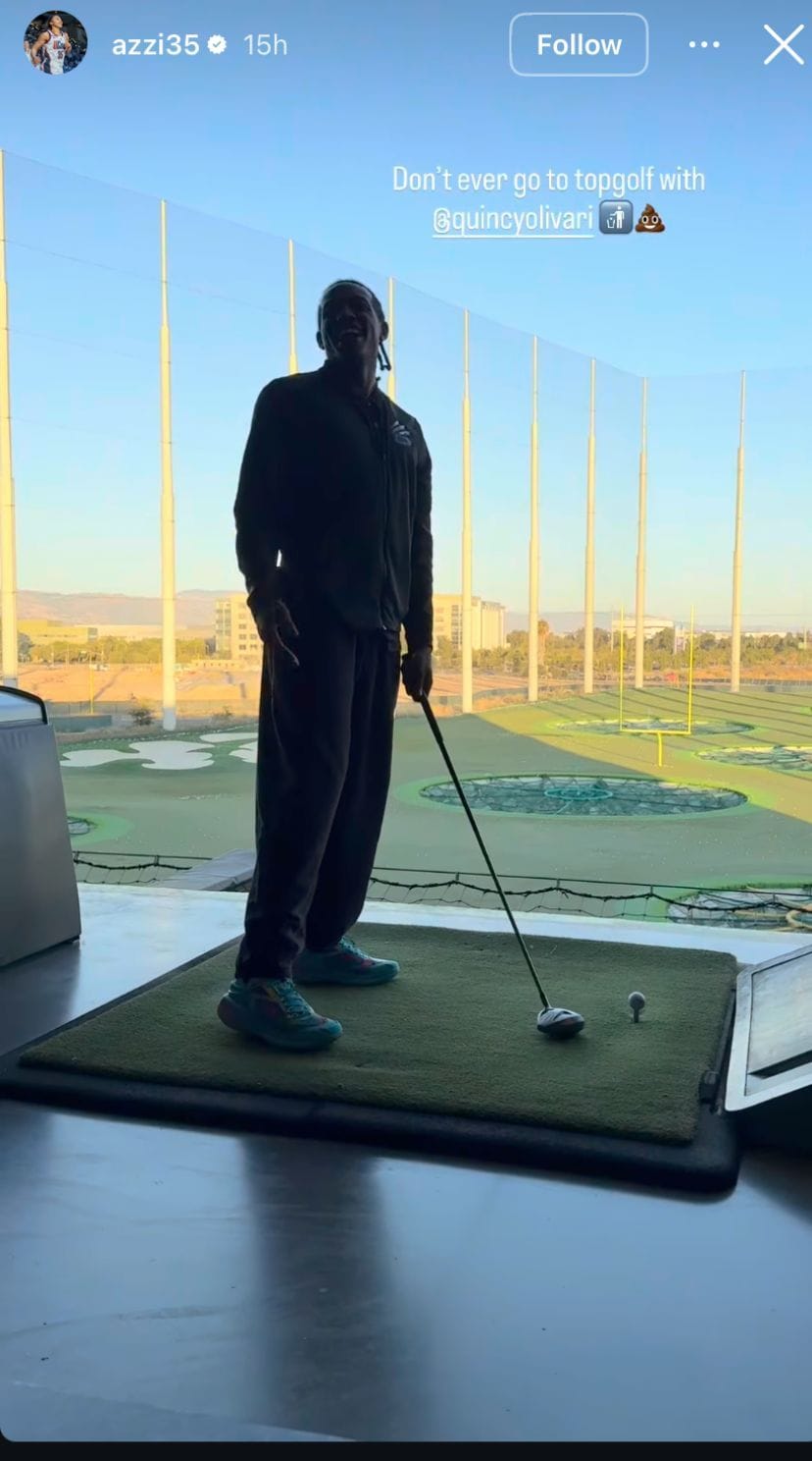 PIC: UConn star Azzi Fudd makes fun of LA Lakers hooper Quincy Olivari while enjoying topgolf - Images source: Instagram/azzi35