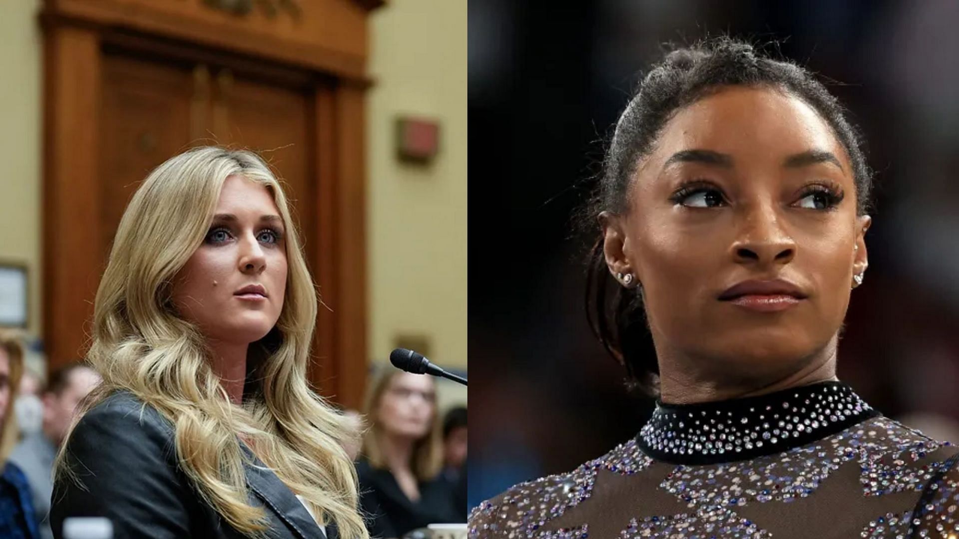 Riley Gaines on drawing connection with Larry Nassar case amidst feud with Simone Biles [Image Source: Getty]