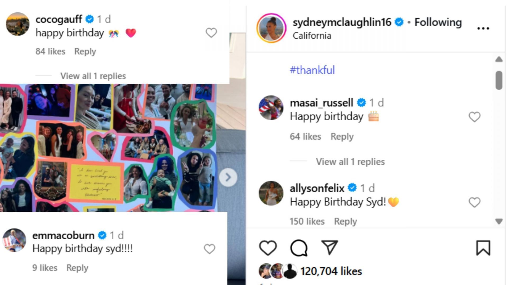 Screenshot of comments - (IG/@sydneymclaughlin16)