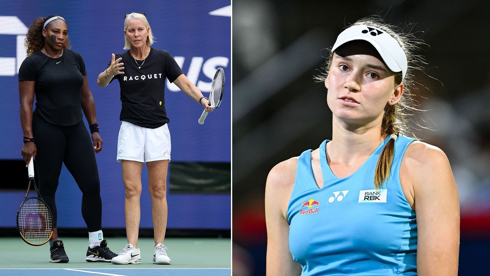 Serena Williams(extreme left) with Rennae Stubbs(left) and Elena Rybakina(right). Images:Getty 