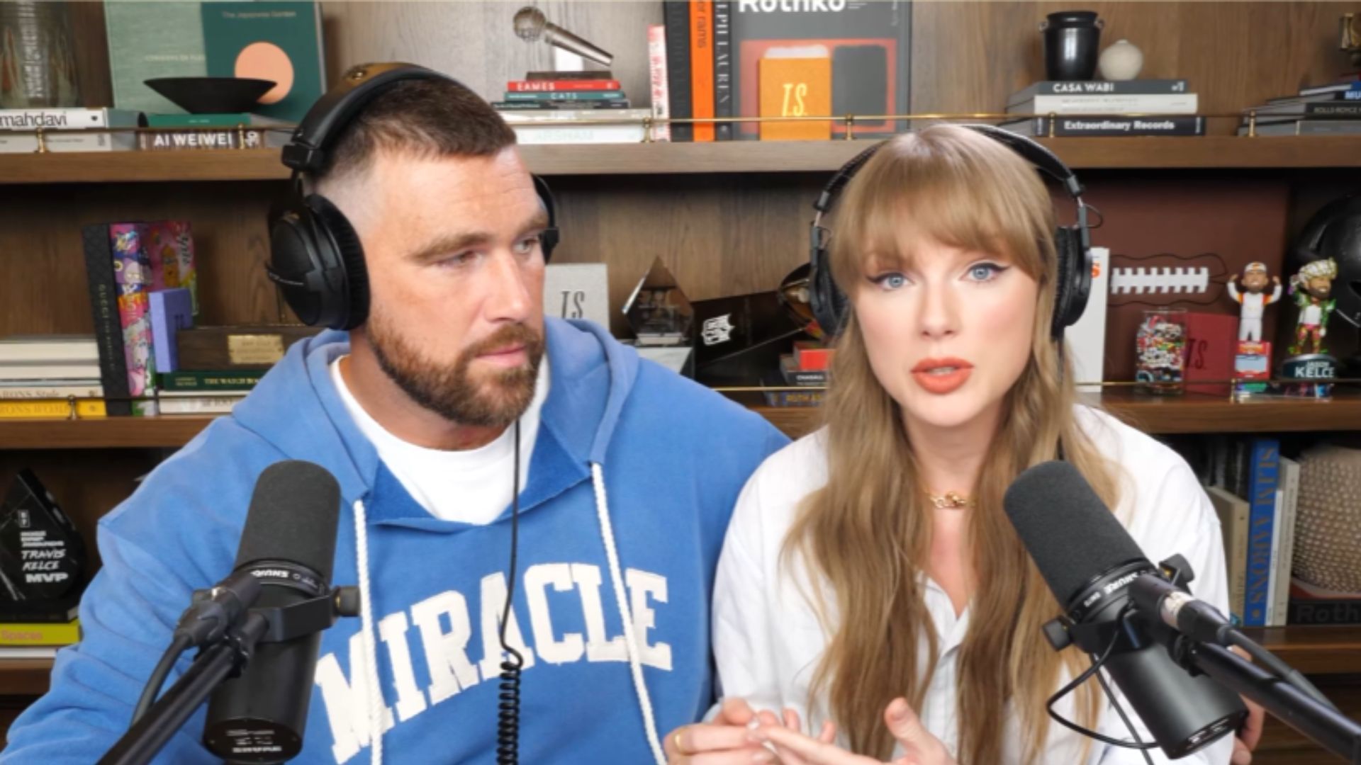 Taylor Swift on Travis Kelce&#039;s podcast (Image via YouTube/ New Heights)