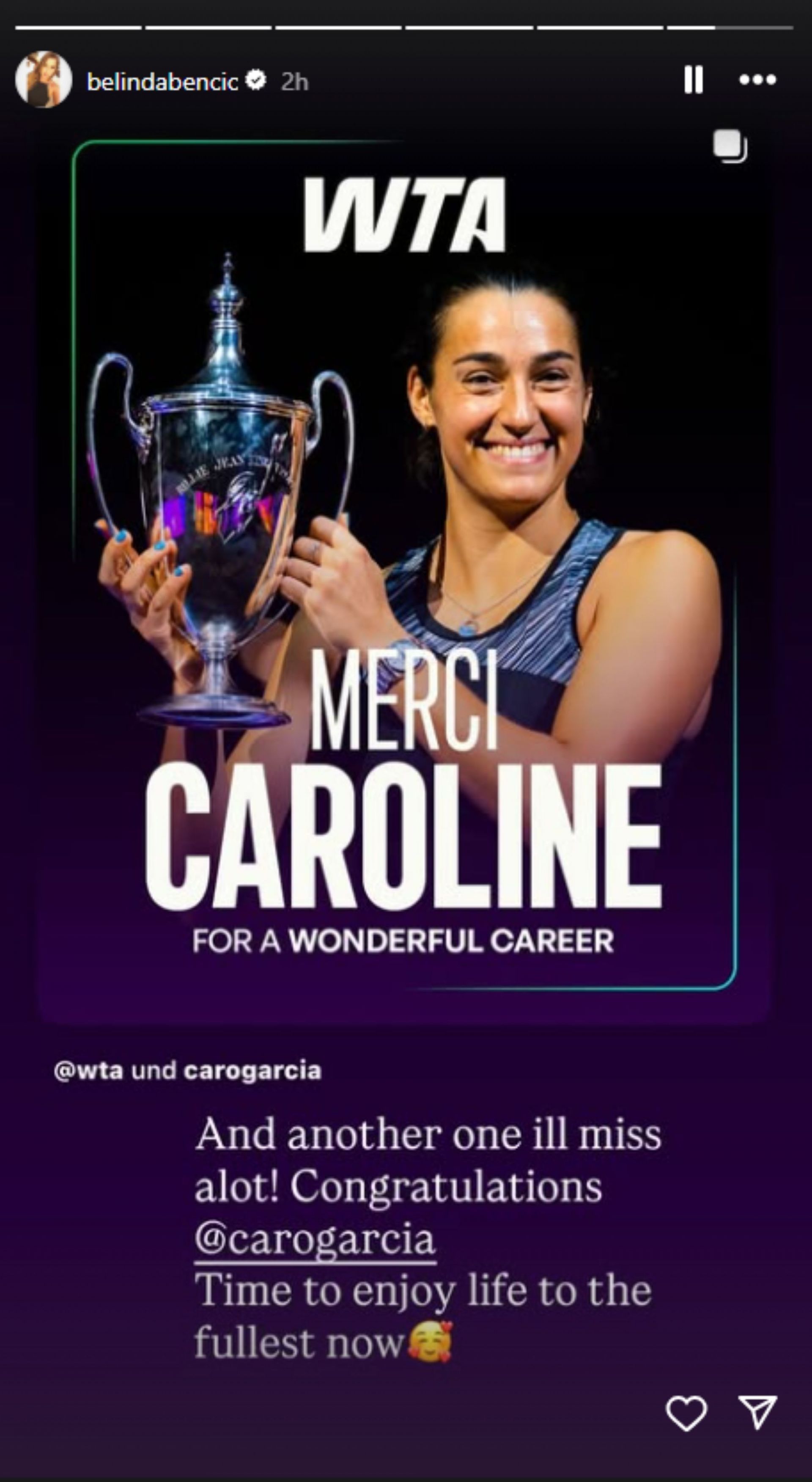 Bencic&#039;s message for Garcia; Instagram - @belindabencic