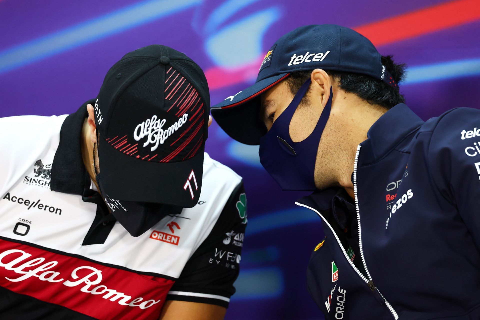 Valtteri Bottas (L) and Sergio Perez (R) ahead of the 2022 F1 Grand Prix of Bahrain - Source: Getty