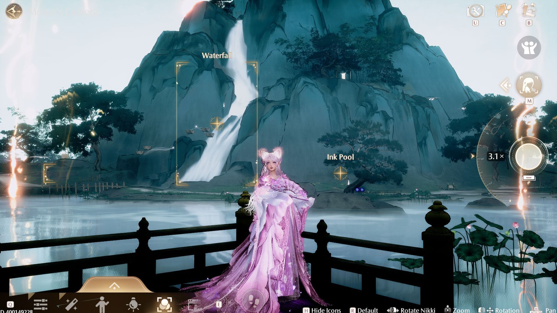 Take a picture of Nikki with the Ink Pool and the Waterfall in the background (Image via Sportskeeda Gaming/Infold Games)
