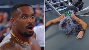 Candice LeRae interferes in WWE Men's Tag Team title match; gets put through a ladder