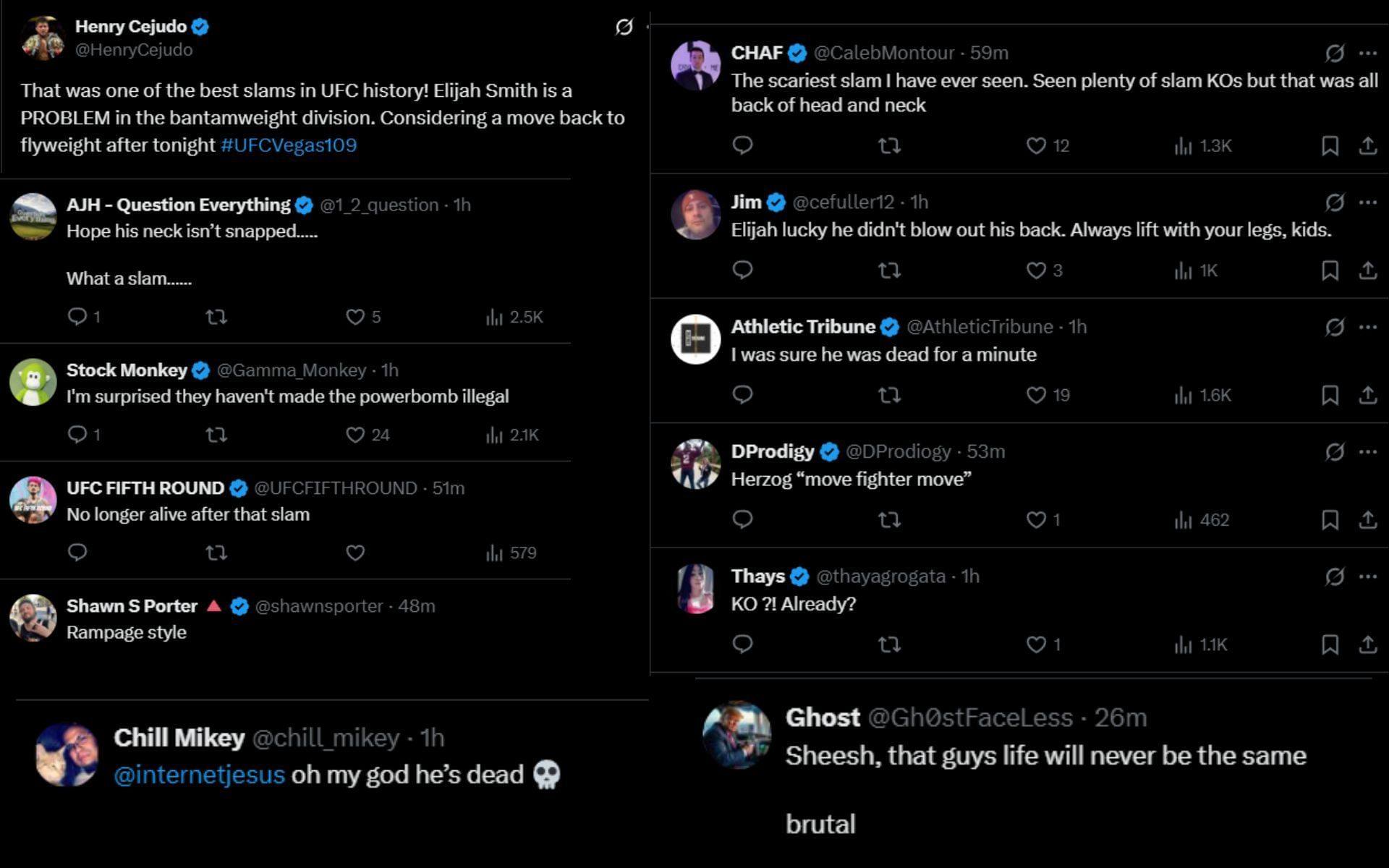 Fans react to Elijah Smith&#039;s brutal KO win. [Screenshots courtesy: @barstoolsports on X]