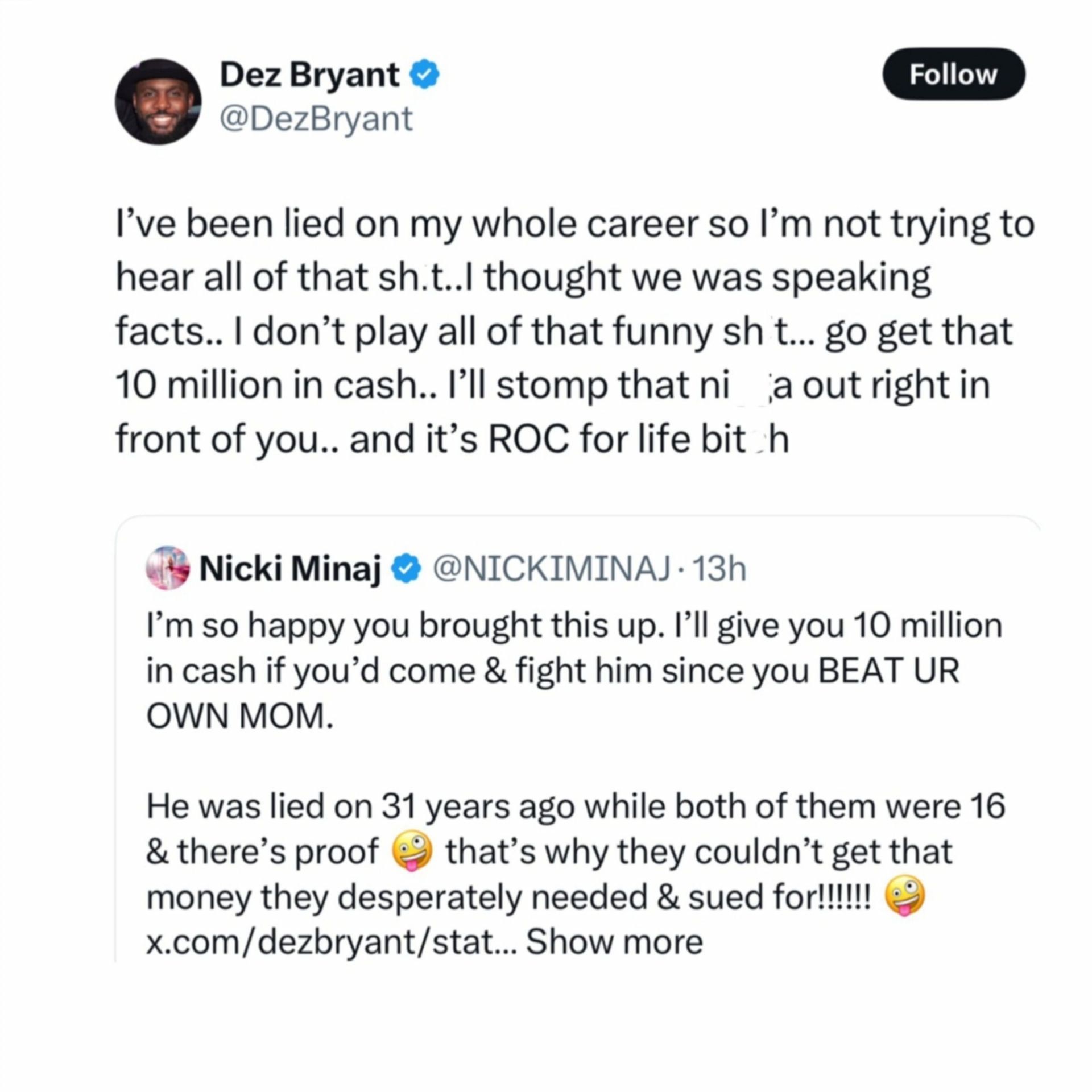 Beef between Nicki Minaj and Dez Bryant, (Photo via X/@XXL)