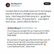 Beef between Nicki Minaj and Dez Bryant, (Photo via X/@XXL)
