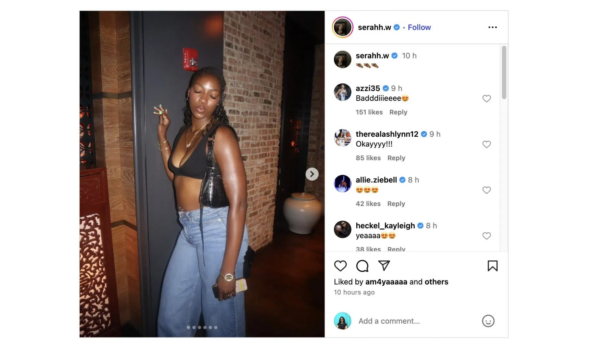 Azzi Fudd and other UConn players react to Williams (Source: Instagram/@serahh.w)