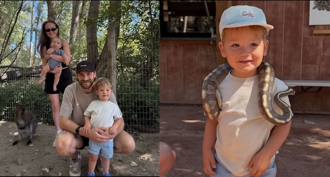 Stuart Skinner's son Beau carries a snake on his shoulder during family's offseason holiday in August [In Photos]