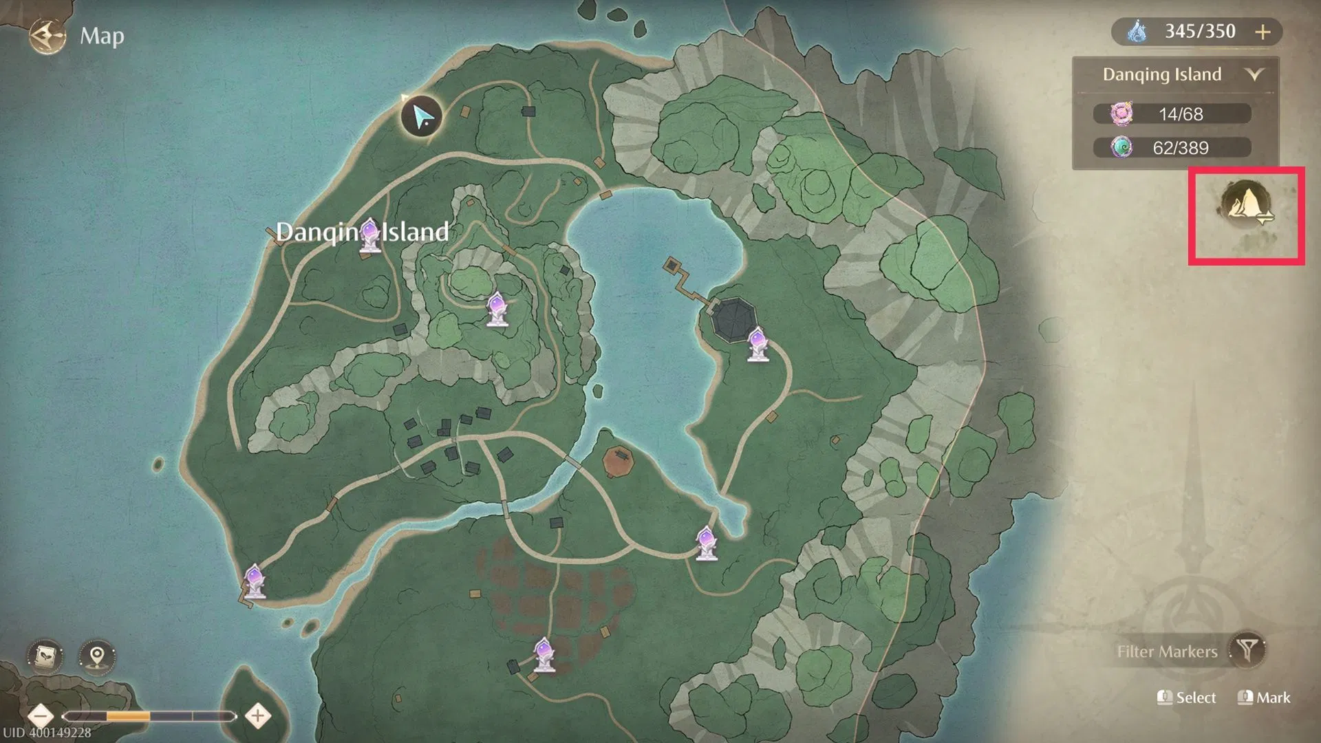 Switch the Danqing Island map to the past (Image via Sportskeeda Gaming/Infold Games)