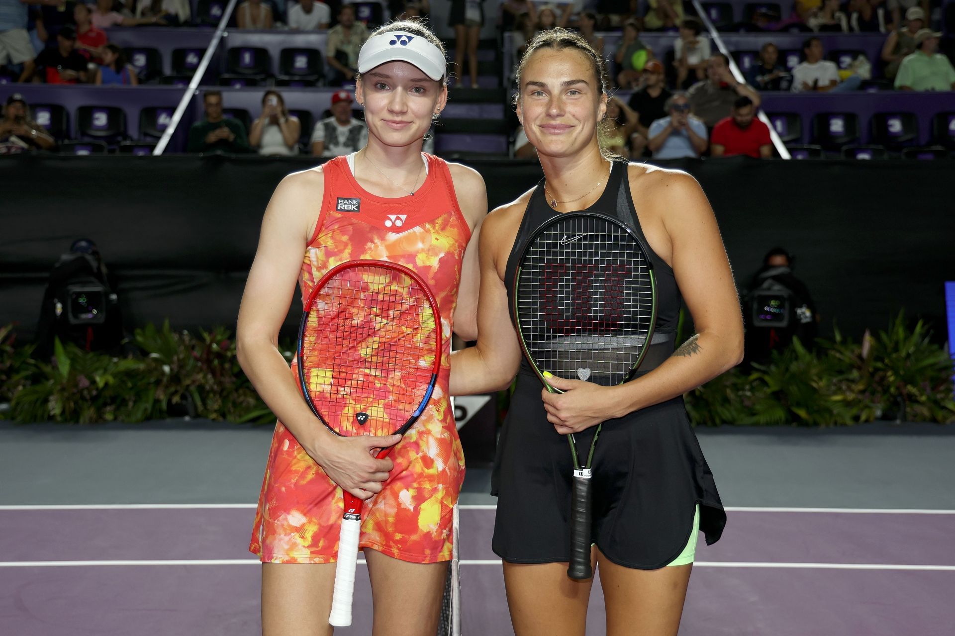 Elena Rybakina(left) and Aryna Sabalenka(right) at the 2023 WTA Finals.Image: Getty