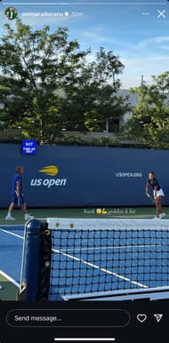 Emma Raducanu hits the practice courts ahead of her mixed doubles match at the US Open (Source: Instagram)