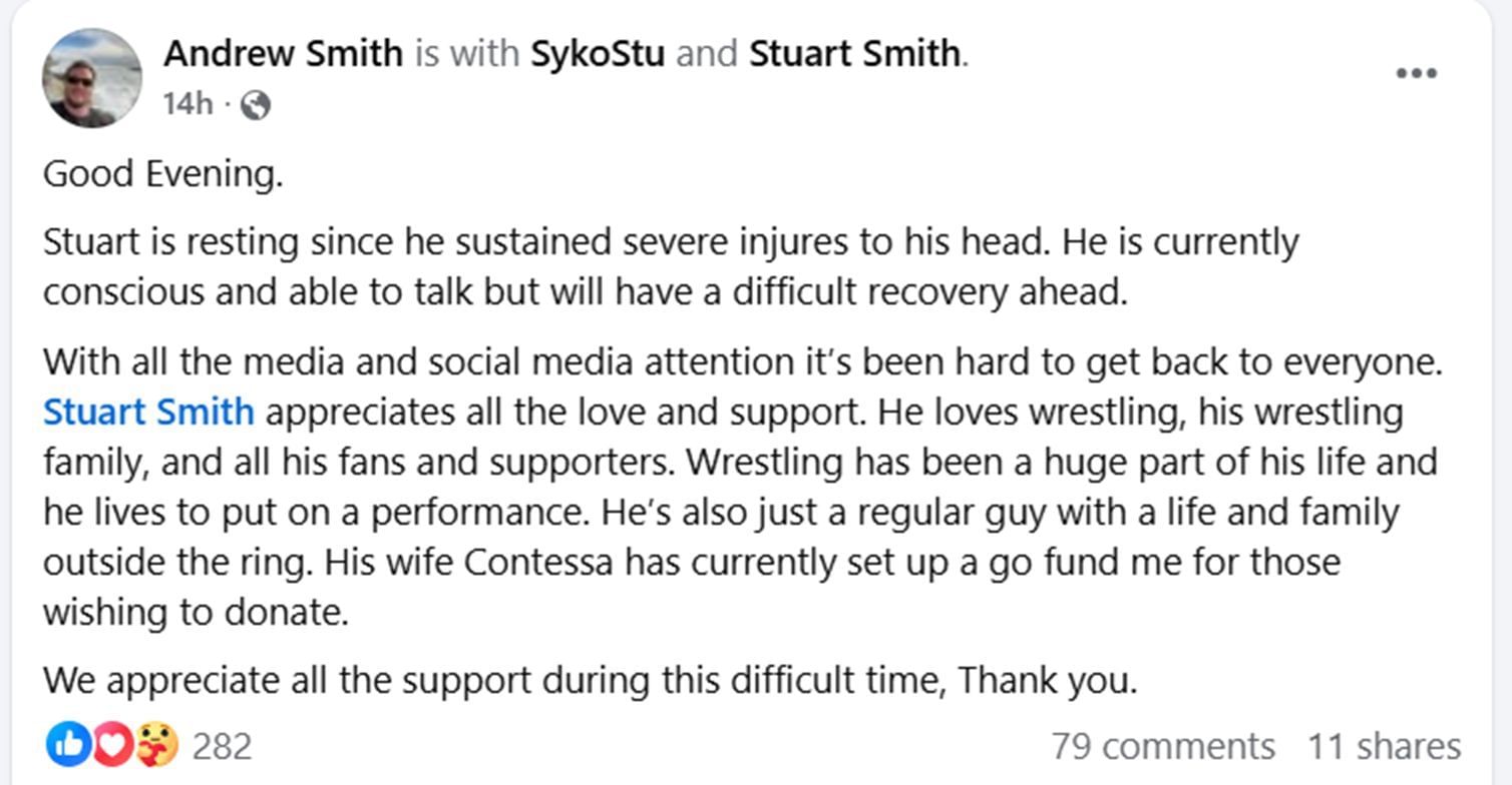 Andrew Smith shared an update (Image credit: Smith&#039;s Facebook account)