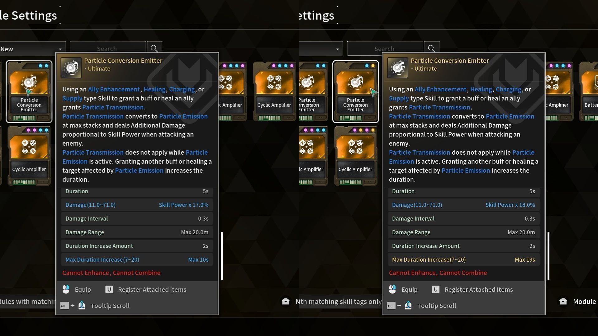 Same Trigger Modules with different stats (Image via Nexon)
