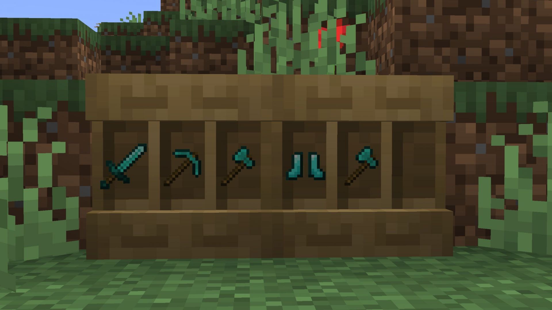 Shelves are brand new blocks that can store and display items (Image via Sportskeeda Gaming || Mojang Studios)