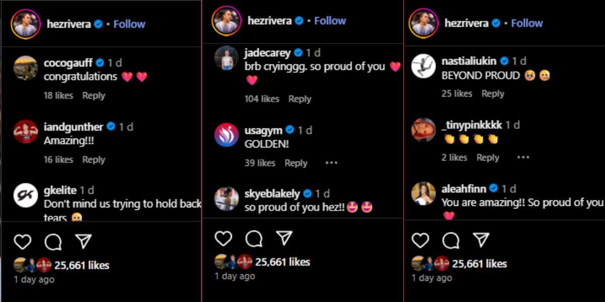 Screenshot of the Instagram post&#039;s comment section (@hezrivera).