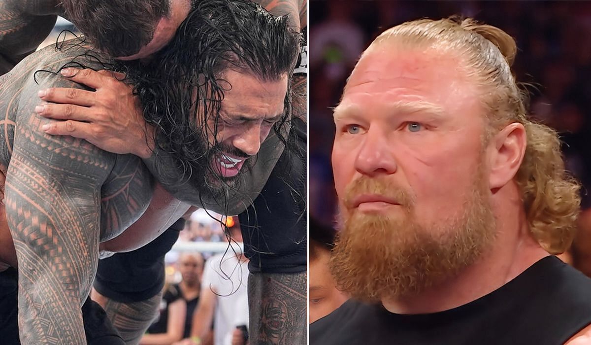 Roman Reigns &amp; Brock Lesnar. [Image credits: WWE.com &amp; WWE UK on X]