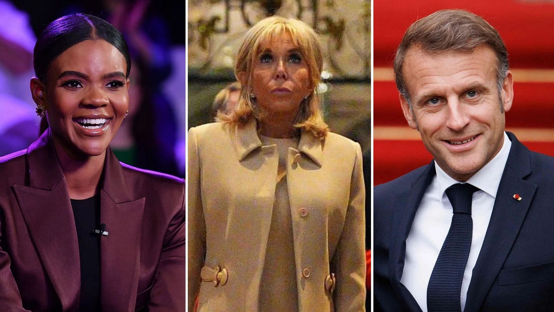 Candace Owens, Emmanuel Macron, and Brigitte Macron (All Images via Getty)
